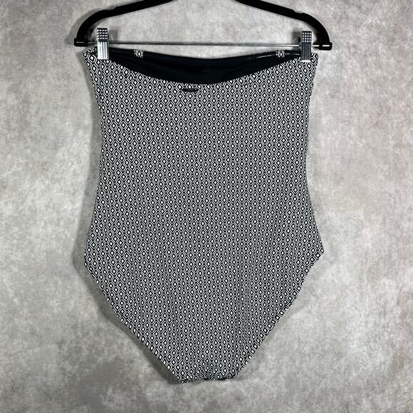 DKNY Maillot One Piece Bandeau Swimsuit Women XL Black White Diamond Print Beach - Picture 4 of 9